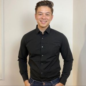 Uniqlo black easy care stretch slim-fit dress shirt